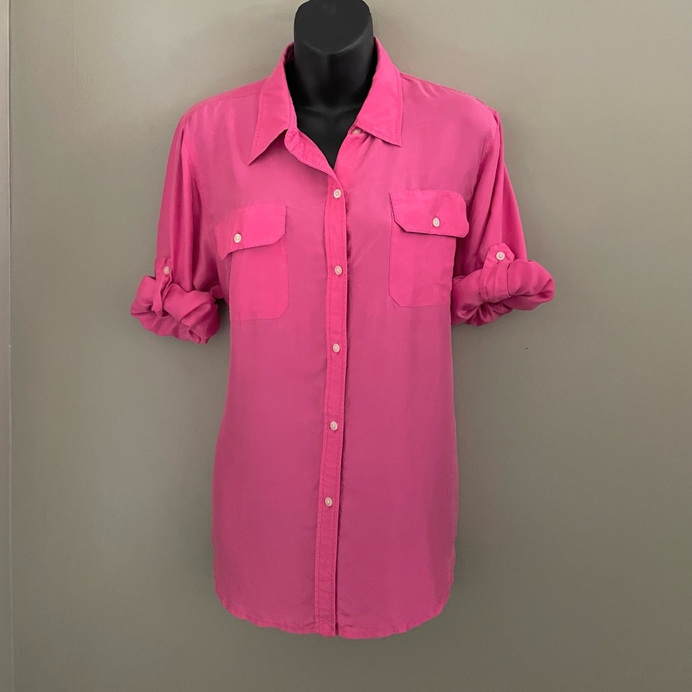 Lauren Ralph Lauren Vibrant Pink Silk Button Down Shirt